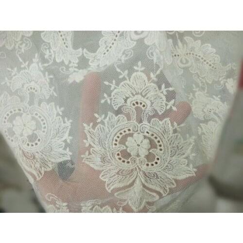 Ivory embroidery retro floral mesh lace fabric for bridal wedding lady dress curtain