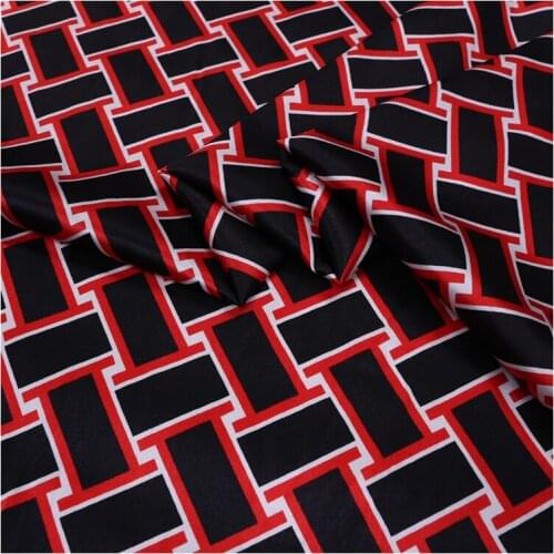 138cm*100cm Geometry Print Red Black Natural Silk Fabric Stretch Satin Spandex