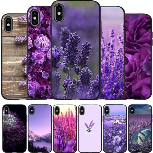 Lavender Purple flower black Silicone Phone Case For iPhone 12 XR XS Max 5 5S SE 2020 6 6S PLUS 7 8 X 11Pro Max 11 Cover