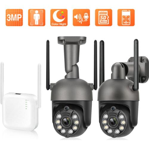 Techage H.265 3MP 4CH Mini Wireless NVR Kit Outdoor PT WiFi IP Security Camera System CCTV Video Surveillance Set Human Detect
