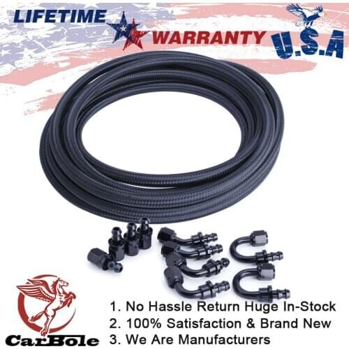 6AN 20 Feet Nylon Braided Fuel Line + Push Lock Fitting Hose End 45 - 180 Degree