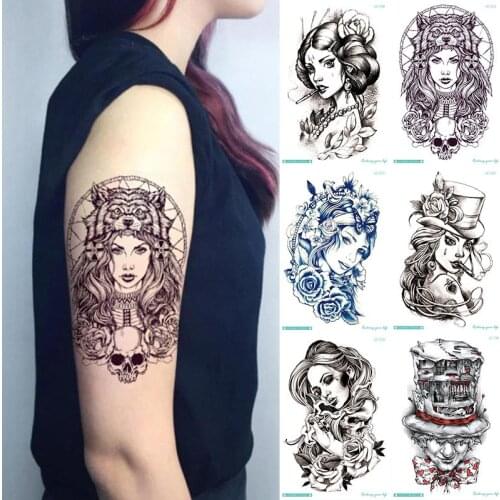 Waterproof temporary tattoos sex stickers wolf rose sleeve tattoo body art men shoulder tattoos mermaid skull fake sticker stuff
