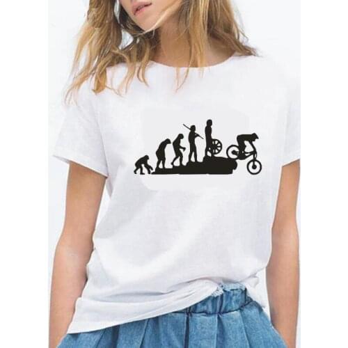 Funny T Shirt Women Tops Mountain Biking Downhill Evolution Hipster MTB Bicycle T-shirt Summer Short Sleeve Tee Shirt Femme