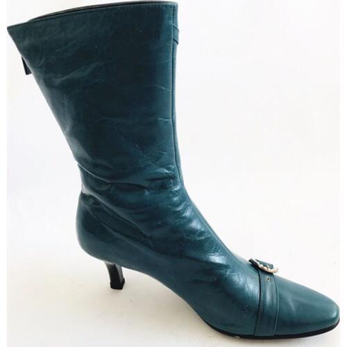 Womens Leather Shoes Round Head Stiletto Thin Velvet Retro Tube Boots Spring And Autumn Wild Mother Shoes