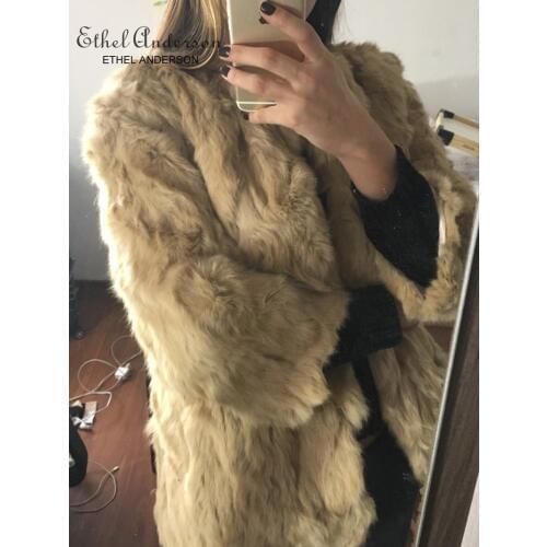 Womens Genuine Real Natural Rabbit Fur Coat Women fashion Mid-Long jacket Lady Winter Warm Overcoats vest size 88-100 Bust