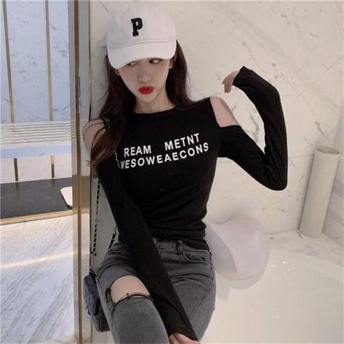 Korean black wild tight t-shirt female tide ya elegant style spring and autumn students Slim care machine strapless top