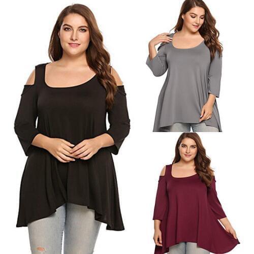 Women Plus Size Summer Casual T-Shirt Casual Fashion 3 Style Long Sleeve O-neck Pullover Loose Solid Tops Size L-4XL