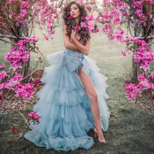 Boho Puffy Tutu Long Skirts Women Lush Tiered Tulle Ruffle Formal Party Skirt Hi Low Custom Made