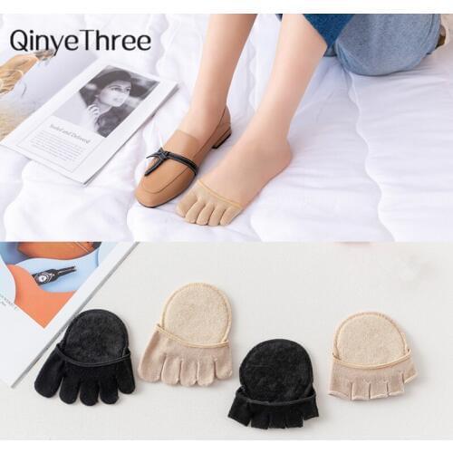 Women Sponge Half palm Anti-slip Lining Socks Soft Open Toe Heelless Liner Sock Invisible Forefoot Cushion Foot Pad Cotton Sock