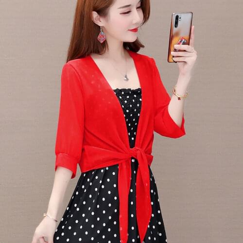 Women Summer Short Thin Cardigan Sun Protection Clothing Tops Fashion V-neck Solid Wild Shawl Coat Femme Clothes 2021 Y51