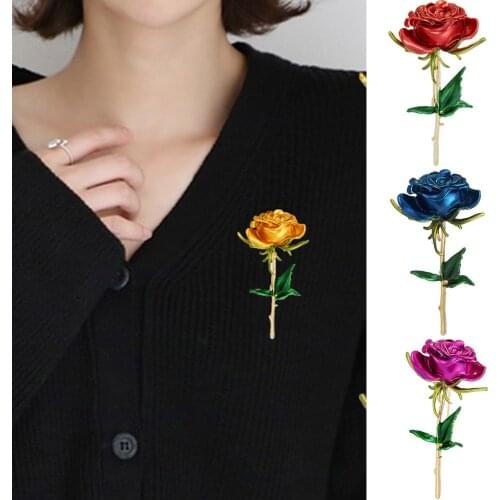1PC Multi Color Enamel Rose Flower Brooches Luxury Alloy Flower Badge Pin For Women Lady Fashion Jewelry Gift