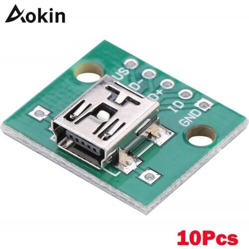 10Pcs Mini Micro USB to DIP 2.54mm Adapter Connector Module Board Panel Female 5-Pin Pinboard 2.54mm Micro USB PCB Type Parts