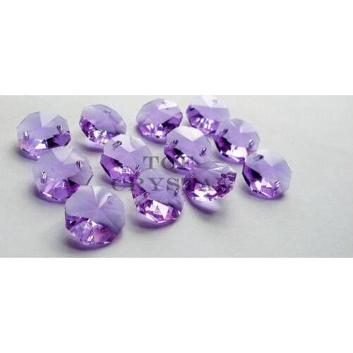 100Pcs 14MM Amethyst Glass Crystal Octagon Beads In 1 Hole/2Holes Freeshipping