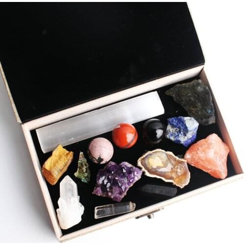 14Pcs natural crystal stones crystal ball crystal cluster Amethyst original mineral specimen stone reiki healing gift box