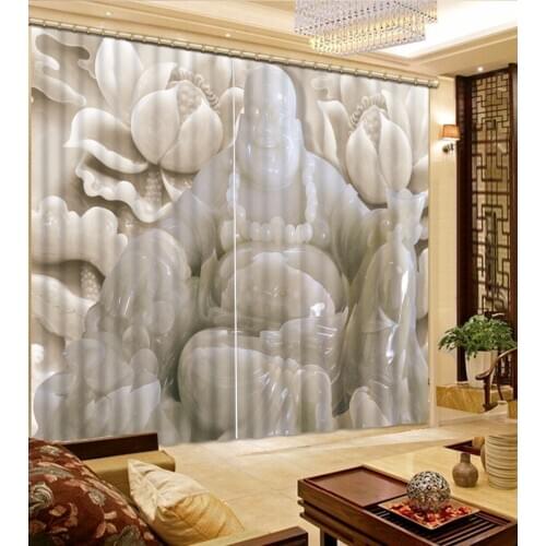 3D Curtain Fashion Customized Home Bedroom Decoration 3D Curtain Jade Buddha Statue Curtains For Blackout Curtains Living Room