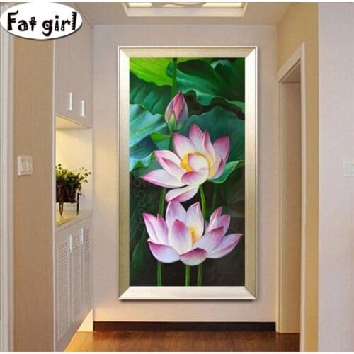 5D Diamond Painting lotus leaf DIY Diamond Embroidery Mosaic Hallway Full Square round Drill Rhinestone Rhinestone Home Decor