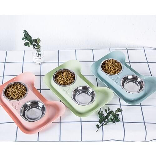 Pet Accessories Dog Bowls Double Food Water Feeder Stainless Steel Pet Drinking Dish Feeder Cat Puppy Feeding Supplies Small Dog