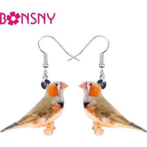 Bonsny Acrylic Lovley Zebra Finch Bird Earrings Big Long Dangle Drop Fashion Jewelry For Women Girls Kid Gift Animal Accessories