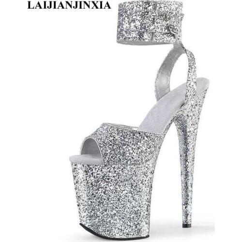 LAIJIANJINXIA 20 Cm High Heels Platform Sandals Women Glitter Pole Dance Shoes Sexy Fetish Party Gothic Models Show Dress Shoes