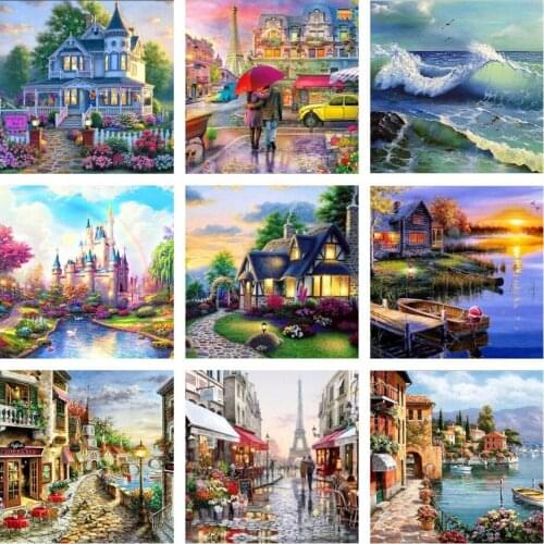Villa Scenery DIY 5D Diamond Painting Full Round Resin Mosaic Landscape Diamond Embroidery Picture Rhinestone Home Decor Gift