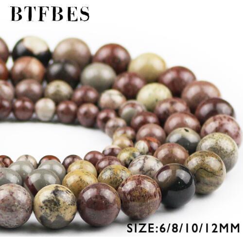 BTFBES Natural Algae Grass fossils Stone Beads Round Ore Loose bead 6 8 10 12mm ball For Jewelry Bracelet Making DIY Accessories