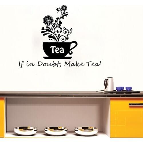 Floral Tea Wall Sticker If In Doubt Make Tea Cup Kitchen Cafe Home Decor Vinyl Wall Art Murals Decoration Wallpaper