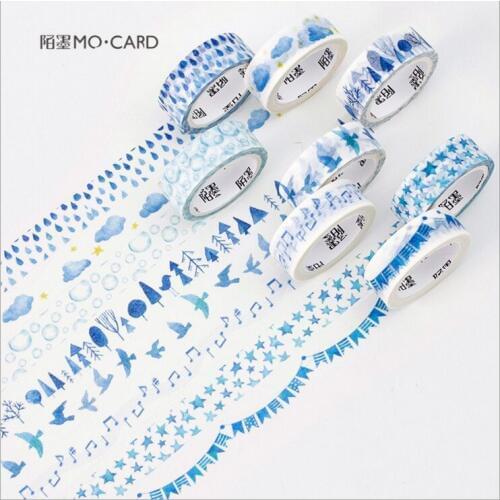8 Patterns Worldwide Haze Blue Color Sky stars Cloud Raindrop Decorative Washi Tape DIY Planner Diary Scrapbooking Masking Tape