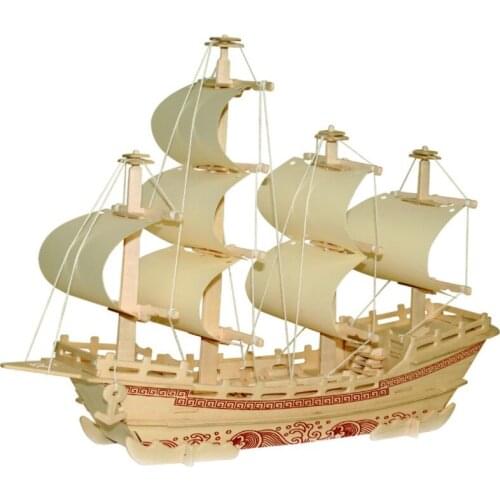 WP-168 Wood Toys 3D Puzzles Silk Merchant Ship Educational Jigsaw Hobby Toys For Kids Adults Family Games DIY