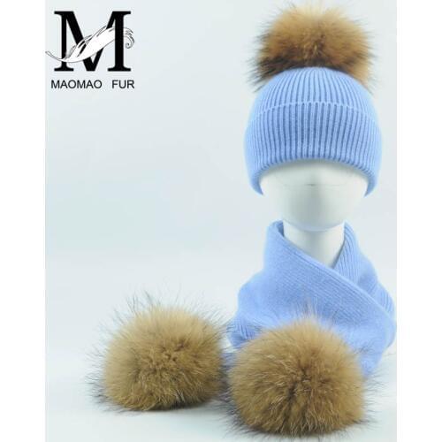 Kids Knitted Scarf and Hat Set New Fashion 2Pcs Toddler Baby Girls Boys Solid Winter Warm Fur Pom Pom Knitted Hat+Scarf Set