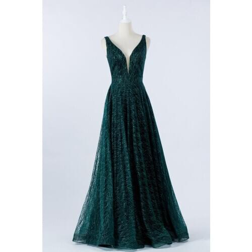 Hunter green Long Evening Dress 2021 sexy sleeveless V-neck A-line Sewing beads dress Mocini Tailor