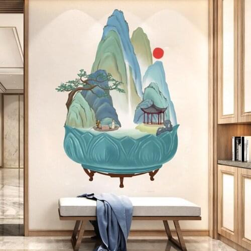Chinese Ancient Landscape Wall Sticker Living Room Background Wall Decoration 3D Stereo Painting Wallpaper Decals Home Decor