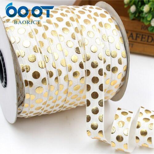5/8'' 16MM hot gold print Dots Elasticity ribbon ,10 yards DIY handmade hair accessories Material 176087