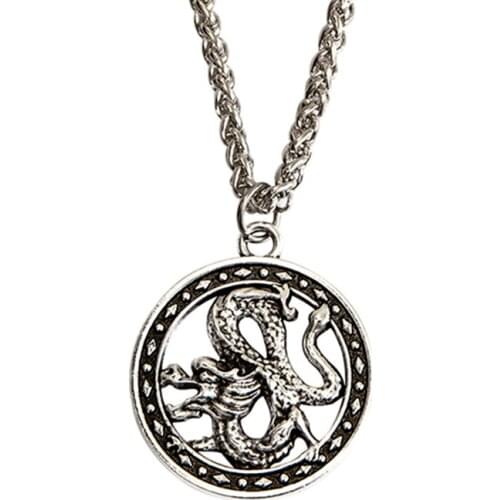 Hip Hop Hollow Dragon Pendant Necklace Men Antique Silver Color Necklaces Zodiac Animal Amulet Jewelry