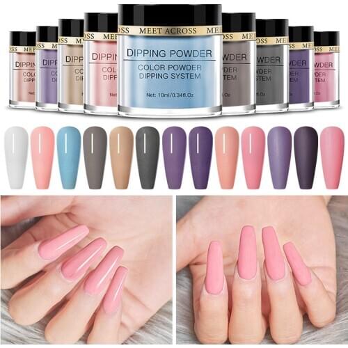 MEET ACROSS 10ml Dipping Nail Powder Pure Color Series Holographics Glittery Without Lamp Cure Nail Art Decorations