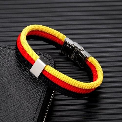 MKENDN Spanish Flag Handmade Multi Layer Nautical Bracelets for Men Women Stainless Steel Casual Personalized Casual Bangle