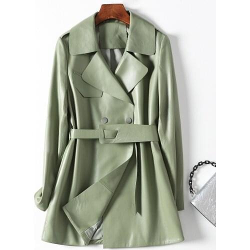 2021 Fashion Genuine Leather Jacket Women Green Slim Sheepskin Coat Korean Style Women Clothing Jackets Ropa Mujer New WPY2837