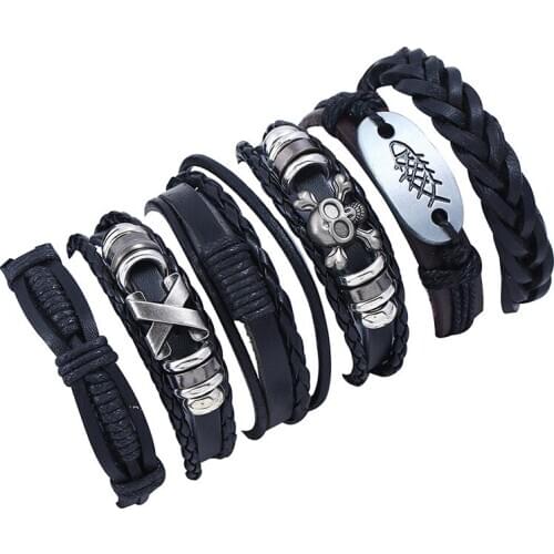 Fashion Leather Bracelets Men Stainless Steel Multilayer Black Braided Rope Bracelets For Male Female Bracelets Jewelry
