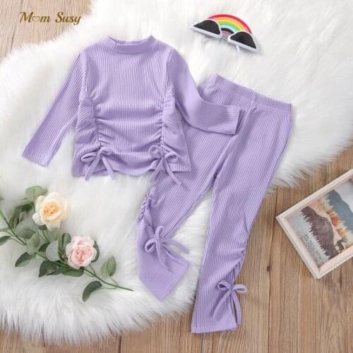 Fashion Baby Girl Cotton Ribbed Drawstring Clothes Set Sweatshirt+Pant 2PCS Infant Toddler Child Homesuit Baby Clothes 1-5Y