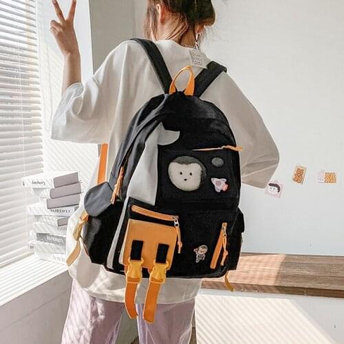 Cartoon Medal Contrast Color Womens Backpack Multifunctional Travel Backpack Girls School Bag Kawaii Student Backpack Cute