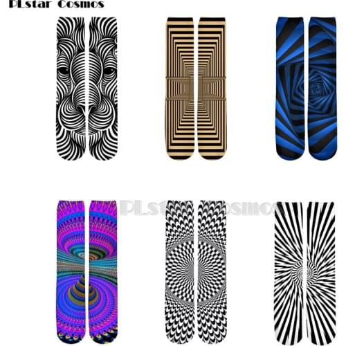 Plstar Cosmos 3d socks 2019 new style lion Black White Vertigo Hypnotic 3d Print Funny sock 3D High Socks Men Women high quality