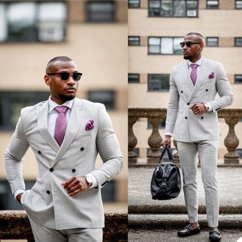 High Quality Double Breasted Mens Business Tuxedos Slim Fit Groom Wedding Blazer Suits Formal Prom Party Wear(Jacket+Pants)