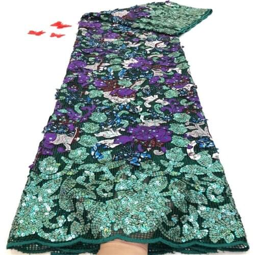 Latest African Dry Lace Fabric With Sequins French Lace Fabric Embroidery Nigerian Tulle Lace For Party Dress JJN586