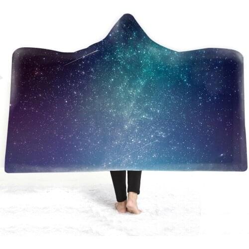 Star Hooded Blanket Super Soft Warm Solid Warm Micro Plush Fleece Blanket Throw Rug Sofa Bedding Galxy Blanket Blue Flannel