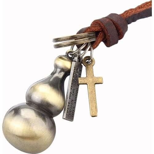 Men Women Jewelry Gourd Pendant Neck Choker Necklace colar Long Genuine Leather Statement Necklace Woman collier kolye collares