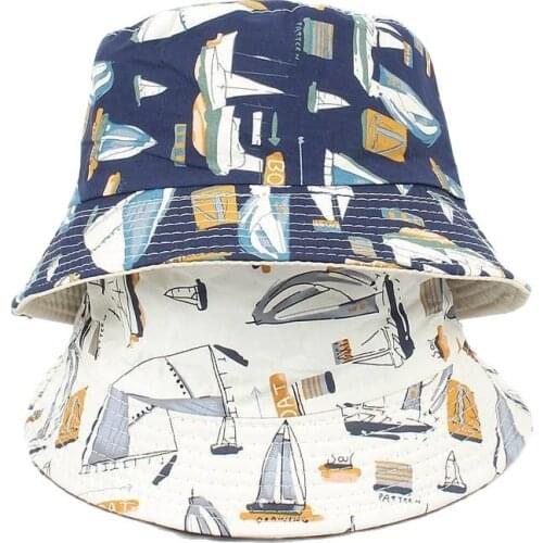 2019 Cotton Boat printing Bucket Hat Fisherman Hat outdoor travel hat Foldable Sun Cap Hats for Men and Women 531