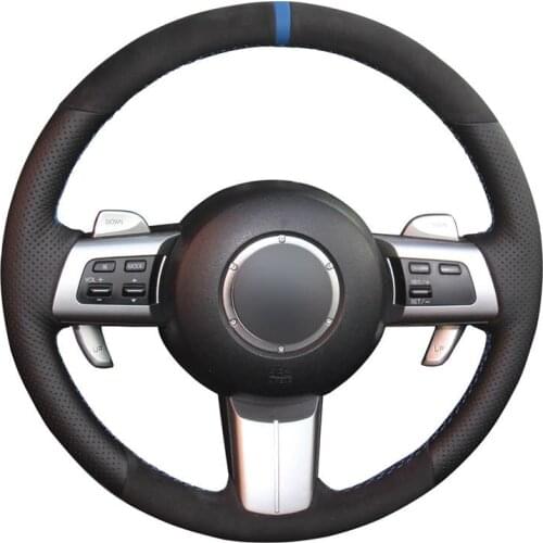 Hand Sew Blue Marker Black Genuine Leather Suede Steering Wheel Cover for Mazda MX-5 Miata 2009-2013 RX-8 2009-2013 CX-7 2007