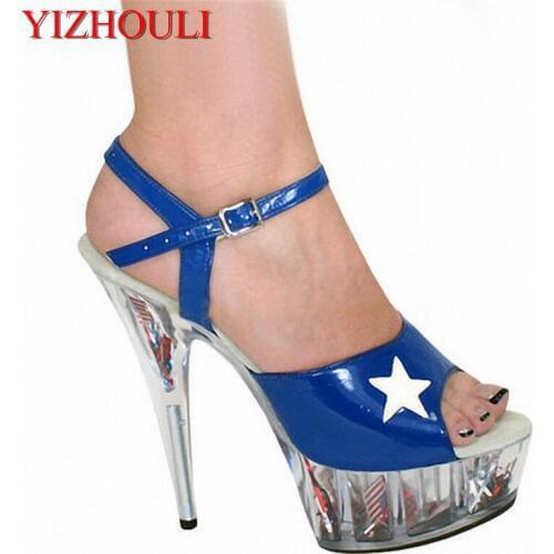 Star fan stage shoes, 15CM high heel sandals, hollowed-out Cinderella princess Dance Shoes