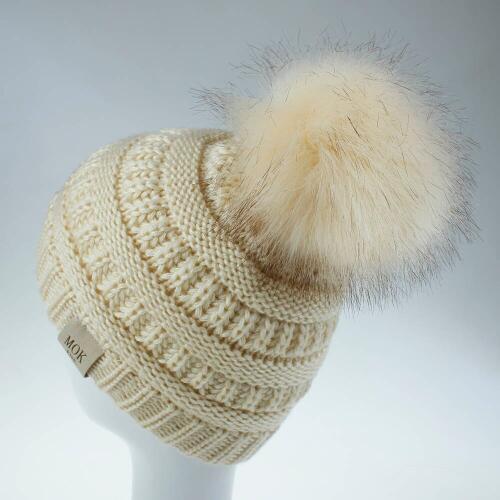 Girl pom pom beanie warm knitted bobble kids Girls winter hats with pompom Knitted beanie hat Winter warm hats for kids H231D