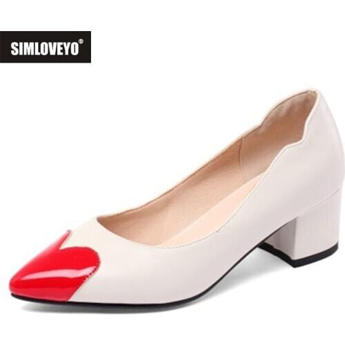 SIMLOVEYO Elegant Concise Spring Autumn Pumps Pointed Toe 5cm Square Heels Slip on Shallow Plus size 30-43 Leisure Date B2007