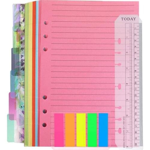 A6 Notebook Set 50 Sheets 6 Holes Loose-Leaf Lined Refill Paper 6 PCS PVC Binder Index Dividers Ruler And Note Flags Index Tabs